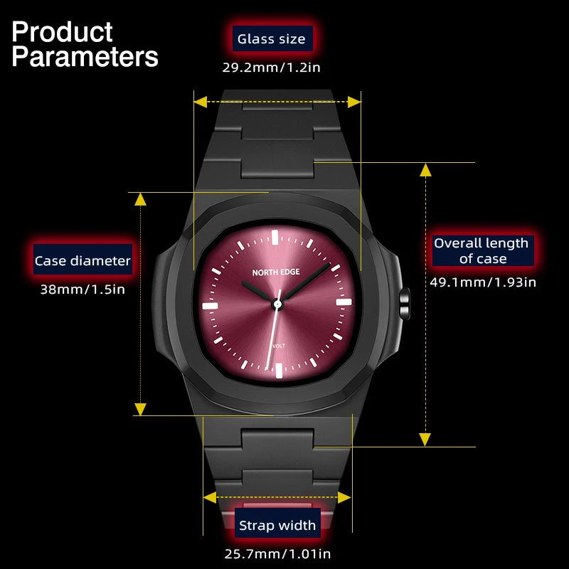 NORTH EDGE VOLT New Smart Watch Men Digital Watch Sports Swimming Fashion Simple Light Square Watch For Men Women Waterproof 50M