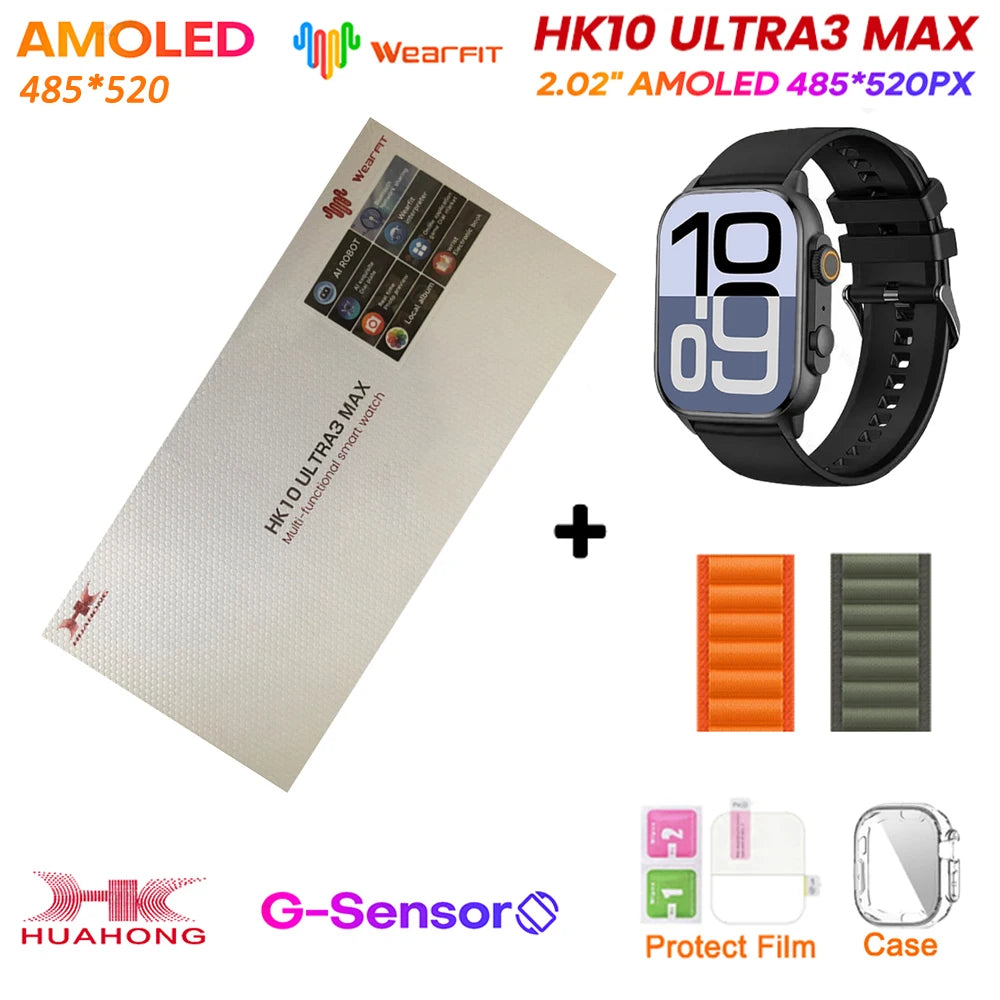 HK10 Ultra 3 MAX Plus 2025 Smart Watch 49mm AMOLED 4GB ROM AI ROBOT Network Sharing NFC GPT Compass GPS Watch for ISO Android