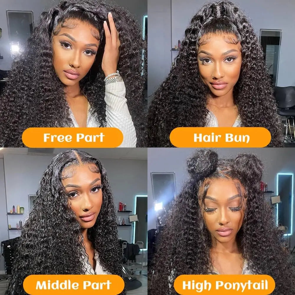 Deep Curly 13x6 HD Transparent Lace Front Human Hair Wigs 34inch PrePlucked Brazilian Deep Wave 13x4 Lace Frontal Wig For Women