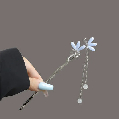 Light Luxury Flower Hairpin For Women Chinese Style Floral Butterfly Tassel Hair Stick Elegant Metal Jewelry Hairpin Hair Clips