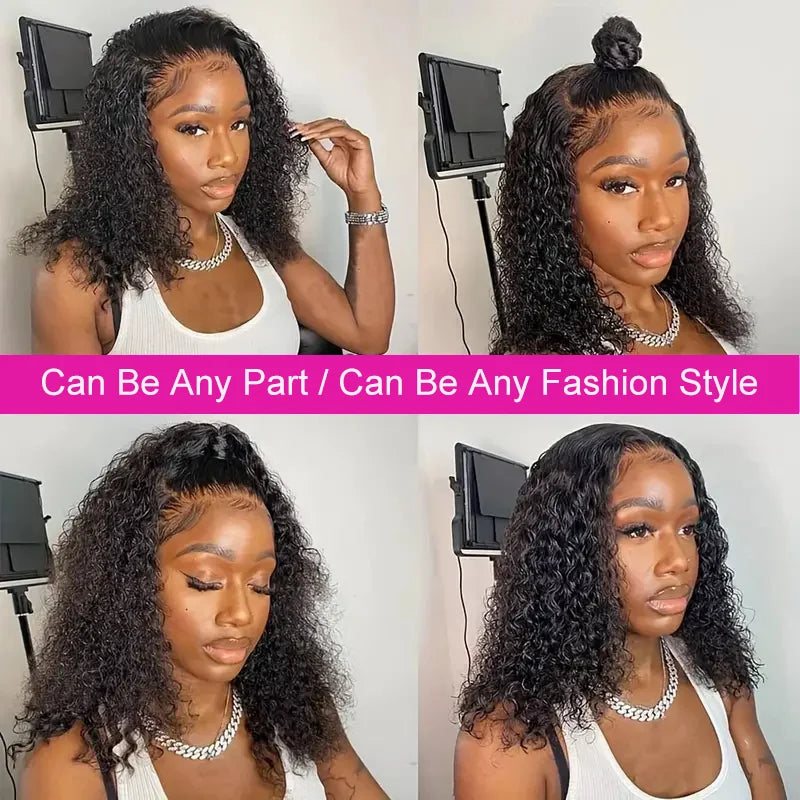 Brazilian Curly Short Bob 13x4 HD Lace Frontal Human Hair Deep Wave 4x4 Transparent Lace Front Wigs 200% Closure Wig For Women