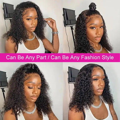 Brazilian Curly Short Bob 13x4 HD Lace Frontal Human Hair Deep Wave 4x4 Transparent Lace Front Wigs 200% Closure Wig For Women