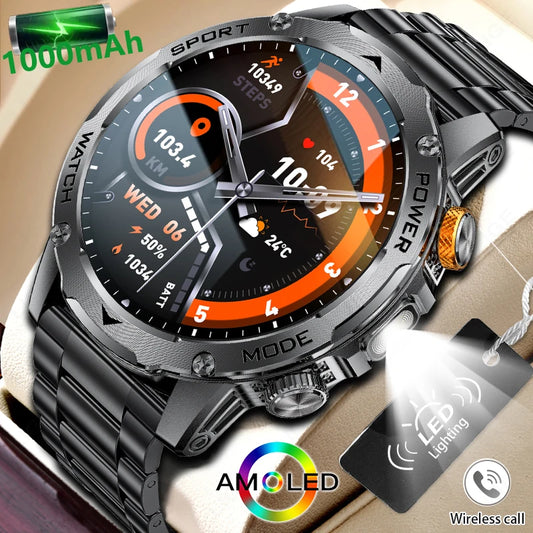 LIGE New Smart Watch Men 1000mAh Large Capacity Battery Outdoor Flashlight Bluetooth Call Waterproof Sport Fitness Smartwatch