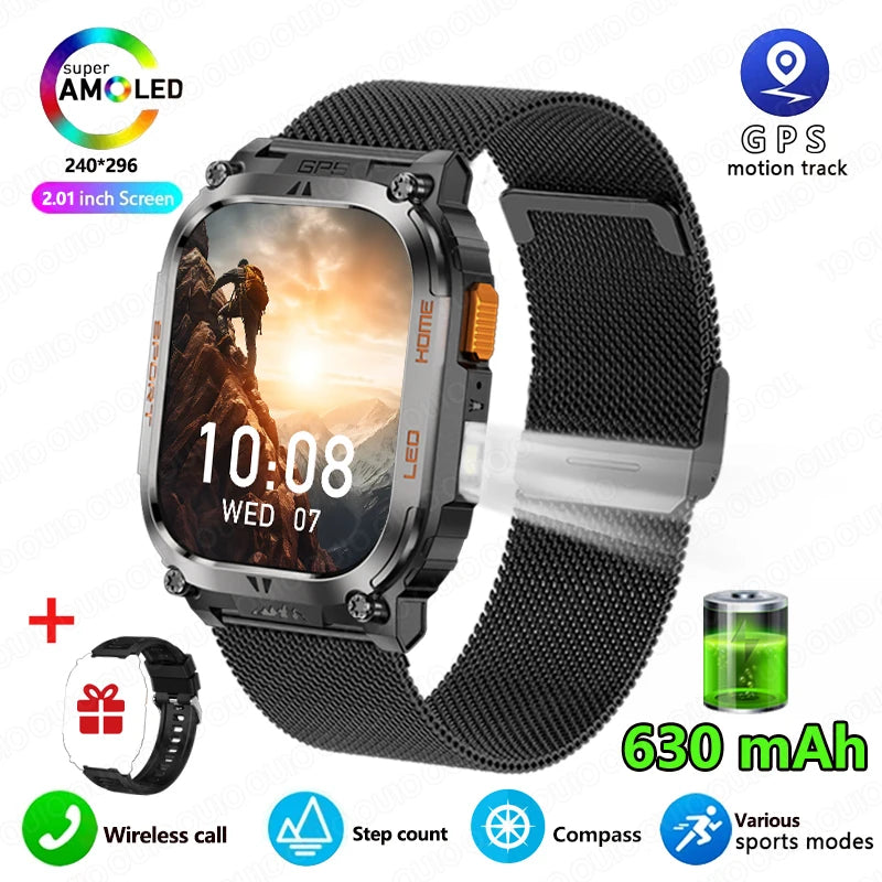 2025 New GPS Track Smart Watch Men IP68 Waterproof 2.01-inch HD Screen Compass 630mah Battery Bluetooth Call Outdoor Smart watch