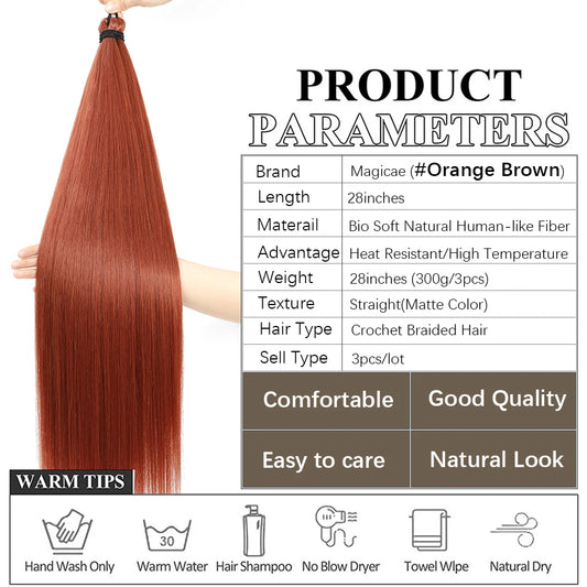 28â€ Orange Brown Twist Crochet Braiding Hair Extensions High Temperature Straight Hair Bundle Synthetic Pony Tail Hair For Women