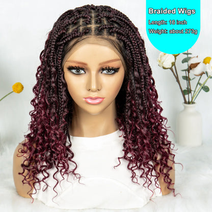 Knotless Box Braided Wigs with Curly Ends Synthetic Full Lace Boho Braided Lace Wigs Lace Frontal Braids Wig for Black Women