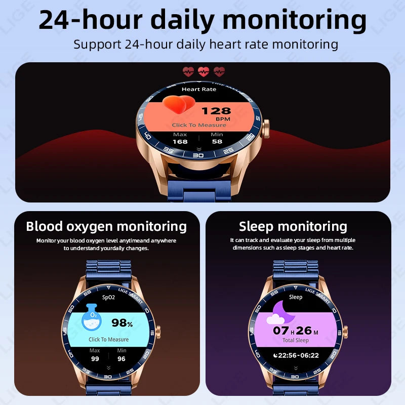 LIGE New 1.38" HD Smart Watch Men Bluetooth Call Men Women Watches Health Monitoring Sports Pedometer IP68 Waterproof Smartwatch