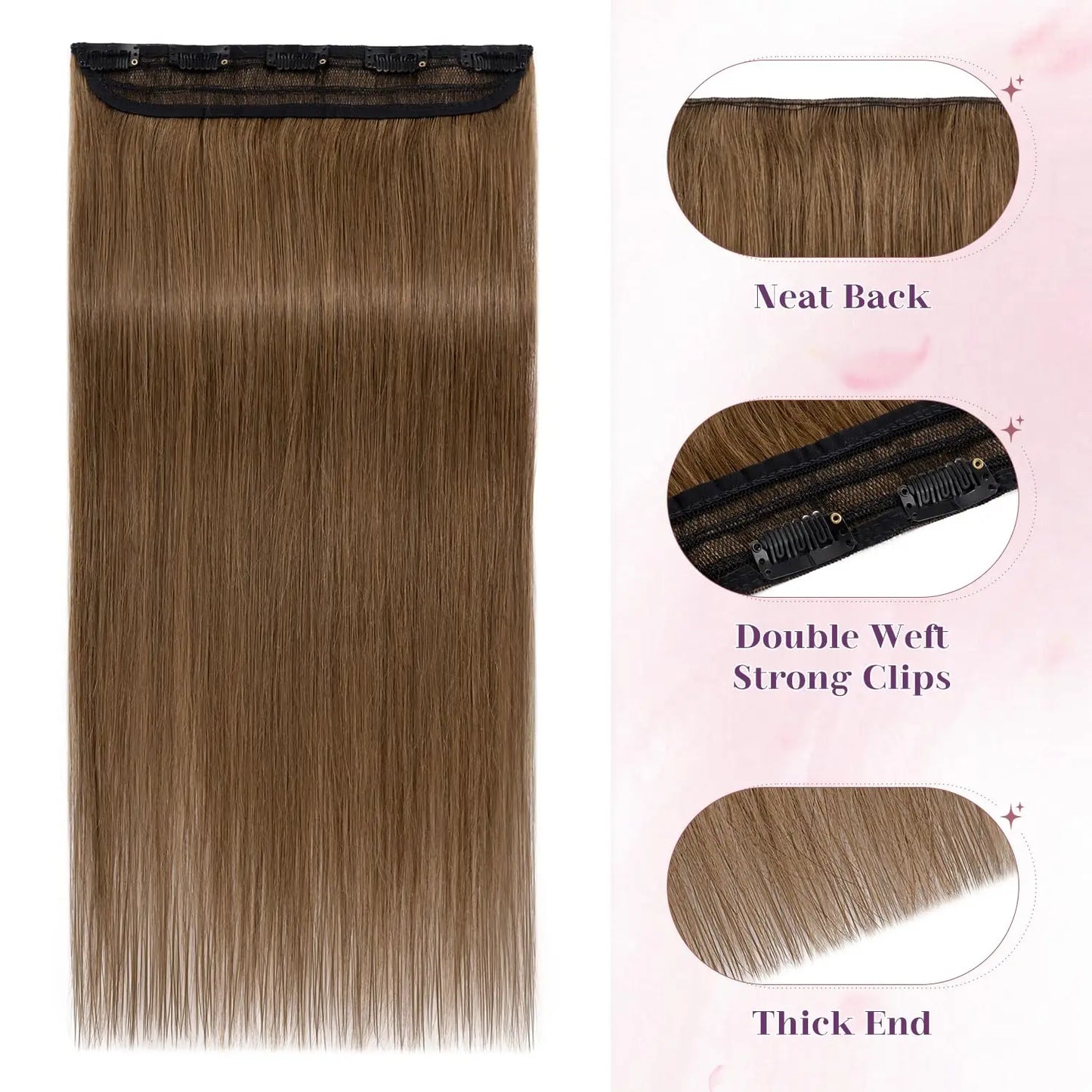 #6 Light Brown Bone Straight Clip In Hair Extensions 1 Piece 5 Clips Full Head One-Piece Clip In Human Hair Extensions 100G/Set