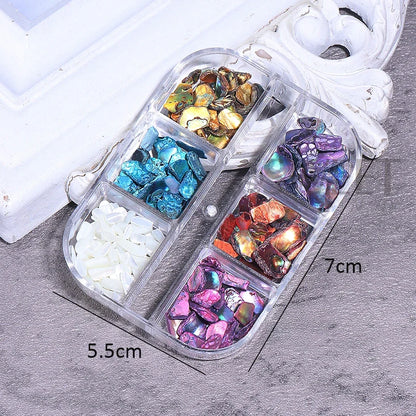 6 Grids Abalone Shell Flakes Nail Art Decoration 3D Charms Irregular Seashell Fragment Aurora Slices DIY Manicure  Accessories