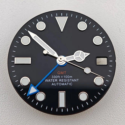 29mm White/Black Sterile Dial Watch GMT Hands Fit NH34Movement Watch parts Custom LOGO Luminous Watch Dial Parts Accessories
