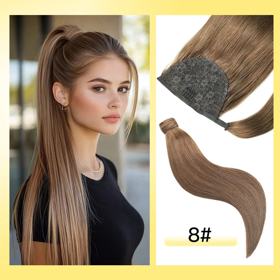 Yelo Ponytail Human Hair Wrap Around Brazilian Straight Ponytail 100% Remy Human Hair MagicTie Ponytail Extension Clip Horsetail