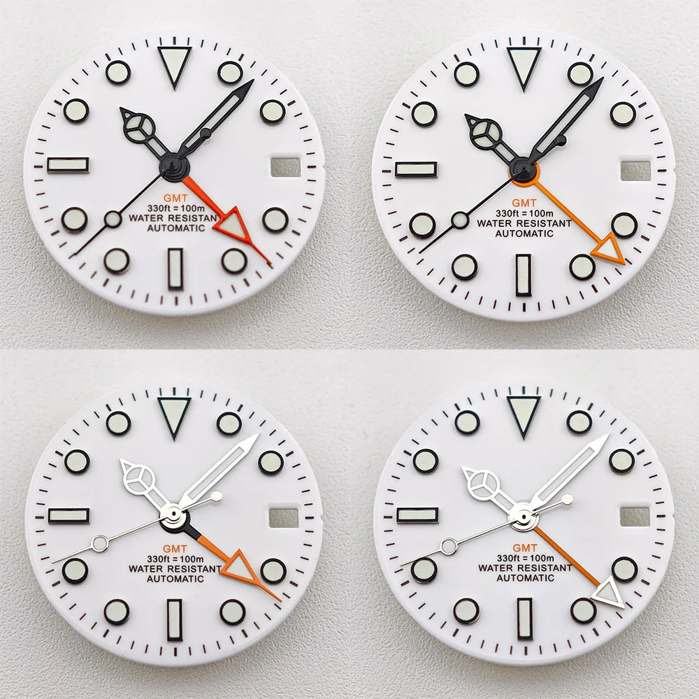 29mm White/Black Sterile Dial Watch GMT Hands Fit NH34Movement Watch parts Custom LOGO Luminous Watch Dial Parts Accessories