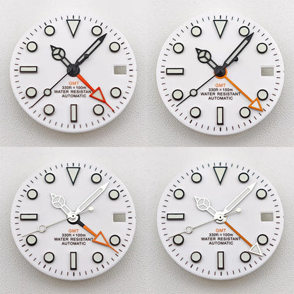 29mm White/Black Sterile Dial Watch GMT Hands Fit NH34Movement Watch parts Custom LOGO Luminous Watch Dial Parts Accessories