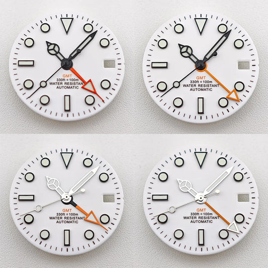 29mm White/Black Sterile Dial Watch GMT Hands Fit NH34Movement Watch parts Custom LOGO Luminous Watch Dial Parts Accessories