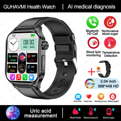 New Blood Glucose Health Smartwatch Men ECG+PPG Blood Pressure Lipids Uric Acid Sport Bluetooth Call IP67 Waterproof Smart Watch