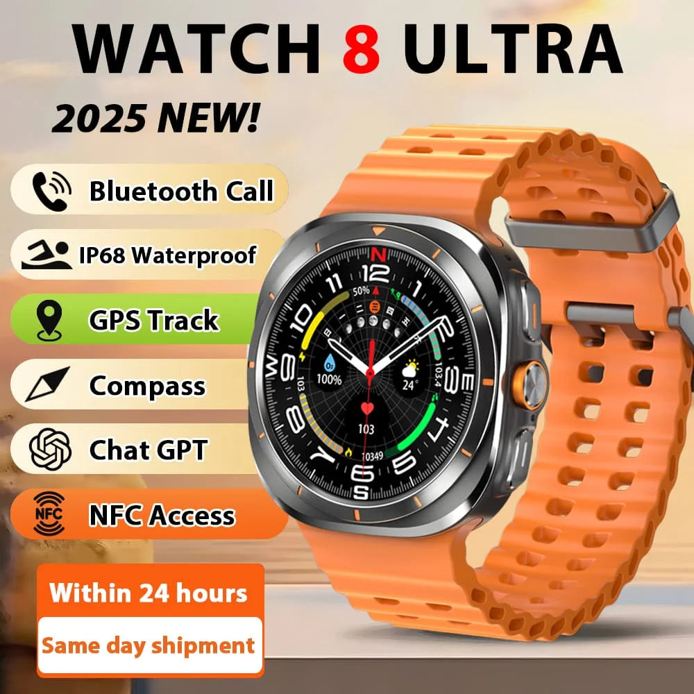 2025 Original HD8 Ultra Smart Watch Man Waterproof Watches BT Call Map Compass 1.46" AMOLED HD Screen Smartwatch For Men Women