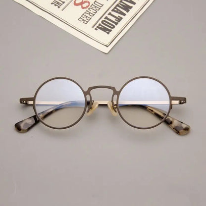 MOMOJA Small Face Retro Round Pure Titanium Glasses Men and Women Ultra-light Fashion Optical Prescription Eyeglasses Frames V10