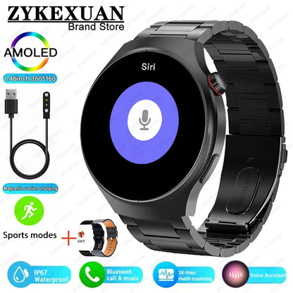 2025 New Watch4 Pro Men Smart Watch 360*360 AMOLED Screen Heart Rate Bluetooth Call IP67 Waterproof Men's Smartwatch For Android