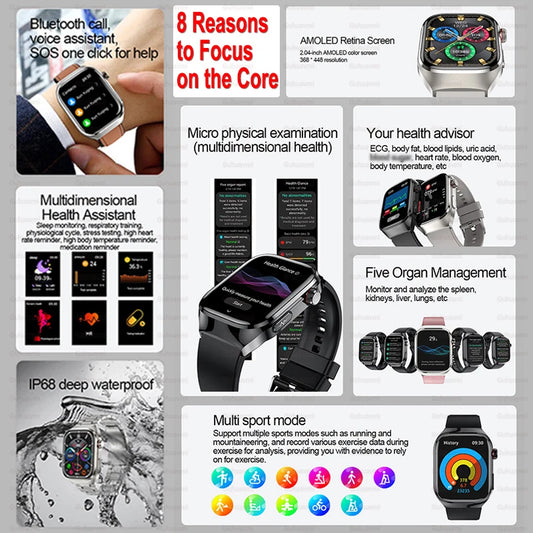 New Micro Physical Examination Five Organ Health Smartwatch Blood Pressure Uric Acid Body Fat Watches Bluetooth Call Smart Watch