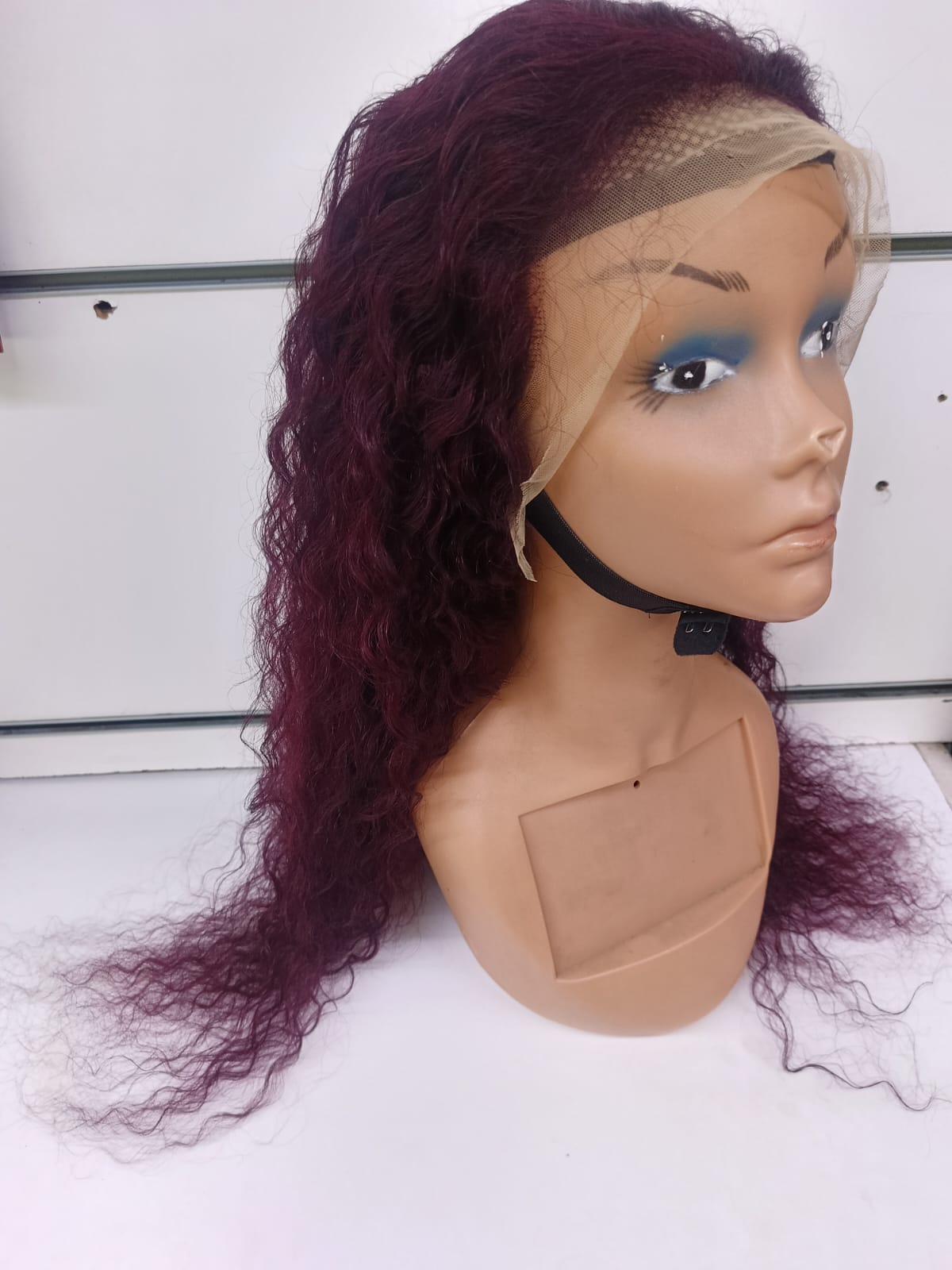 28-Inch Original Human Hair Deep Wave Lace Front Wig – Burgundy