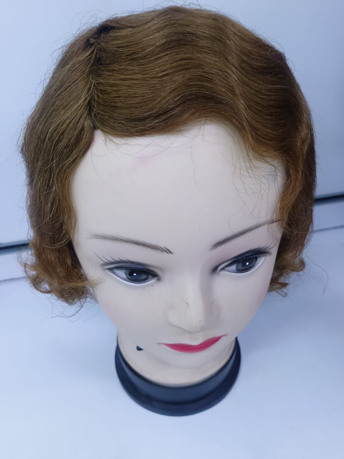 Short Layered Human Hair Wig with Soft Natural Waves & Side-Swept Bangs