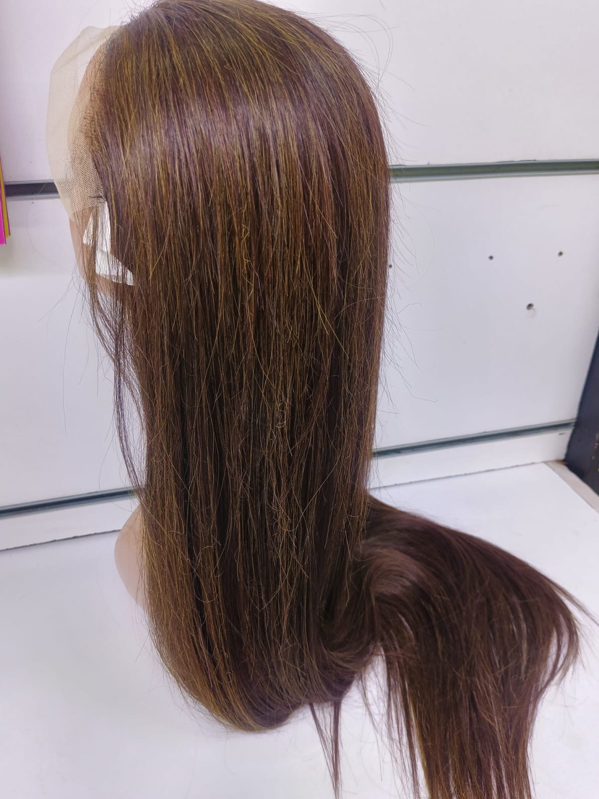 Semi Human Straight Highlight Wig – Natural Brown