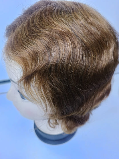Short Layered Human Hair Wig with Soft Natural Waves & Side-Swept Bangs