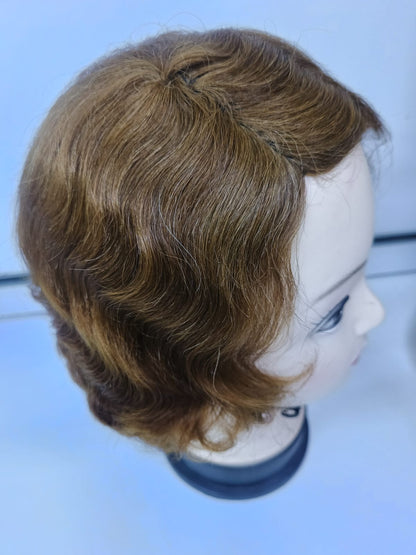 Short Layered Human Hair Wig with Soft Natural Waves & Side-Swept Bangs