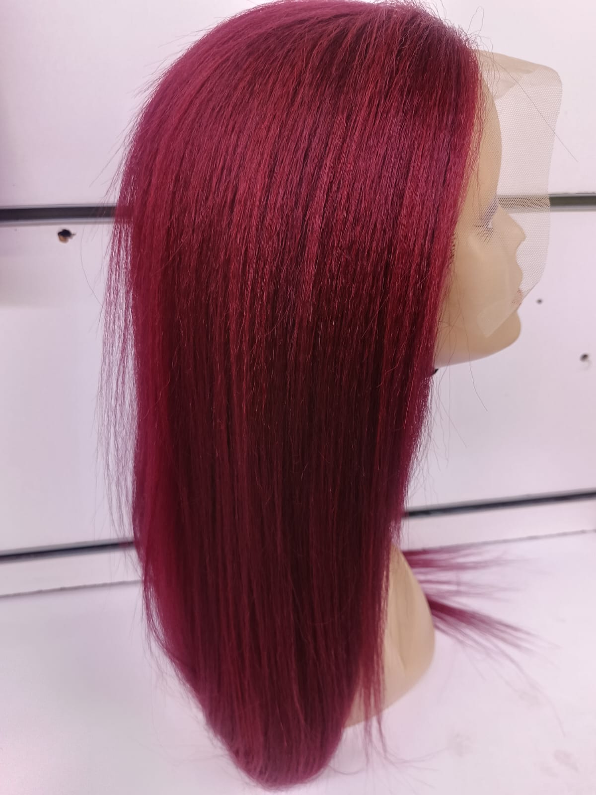 Semi Human Brazilian Yaki Straight Lace Front Wig – Burgundy Wine