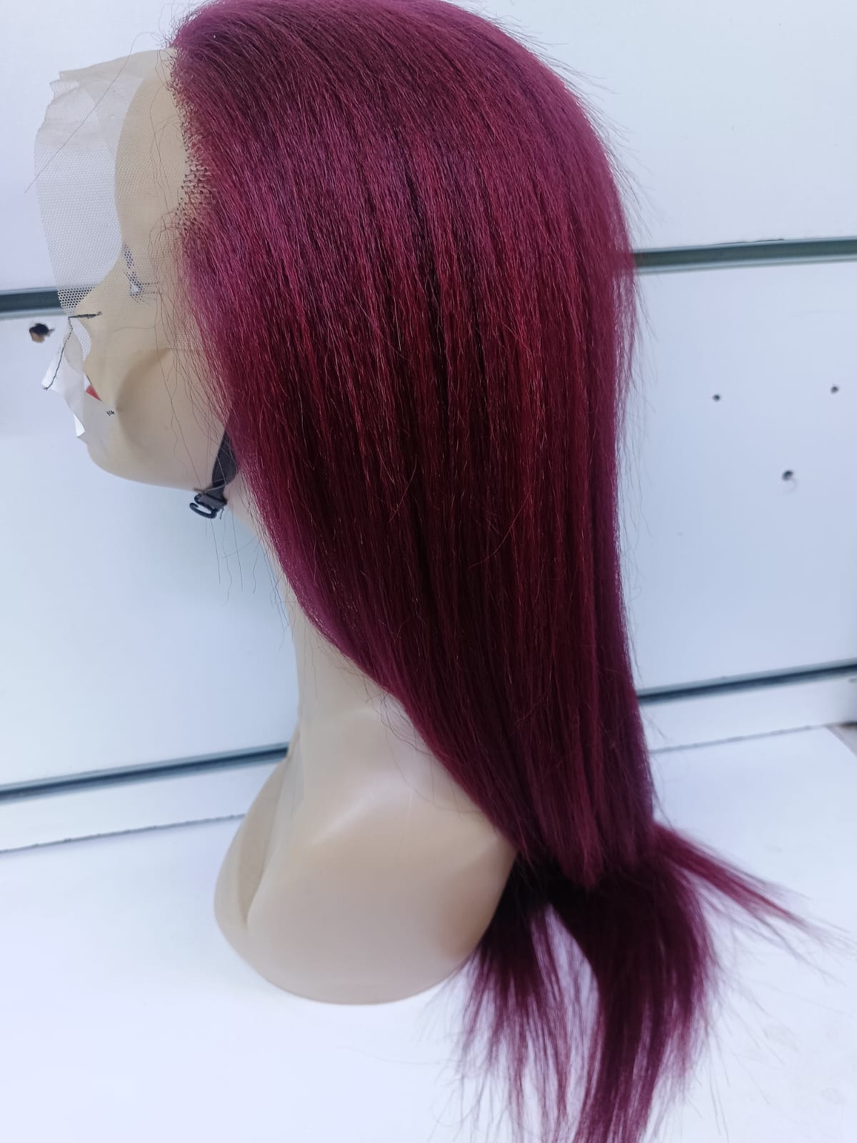 Semi Human Brazilian Yaki Straight Lace Front Wig – Burgundy Wine