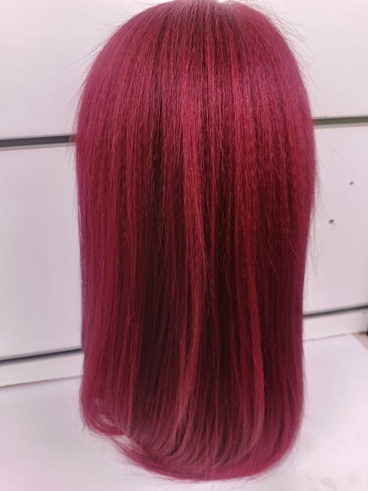 Semi Human Brazilian Yaki Straight Lace Front Wig – Burgundy Wine