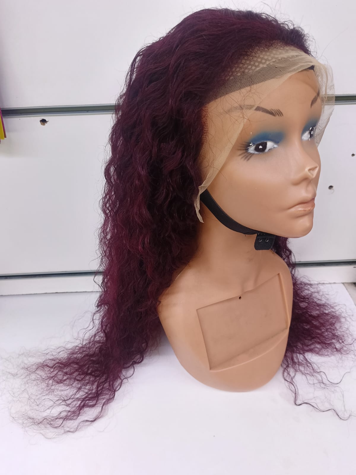 28-Inch Original Human Hair Deep Wave Lace Front Wig – Burgundy