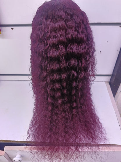 28-Inch Original Human Hair Deep Wave Lace Front Wig – Burgundy