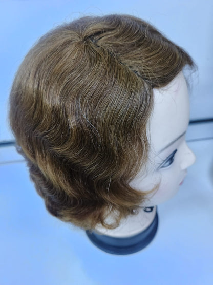 Short Layered Human Hair Wig with Soft Natural Waves & Side-Swept Bangs