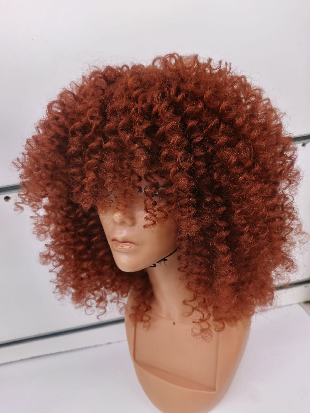 Semi Human Curly Fringe Wig – Auburn Copper Afro Curls | Soft Natural Look