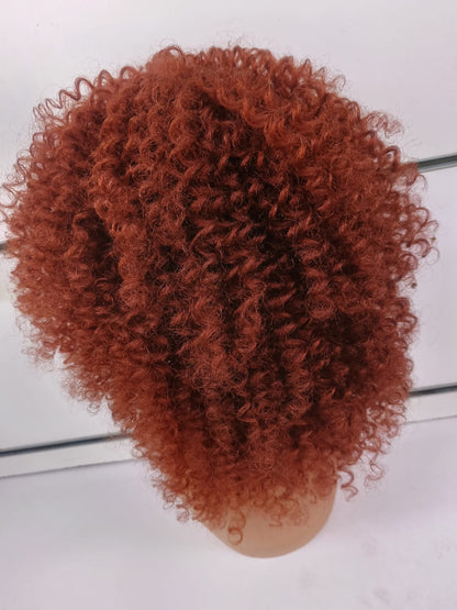 Semi Human Curly Fringe Wig – Auburn Copper Afro Curls | Soft Natural Look
