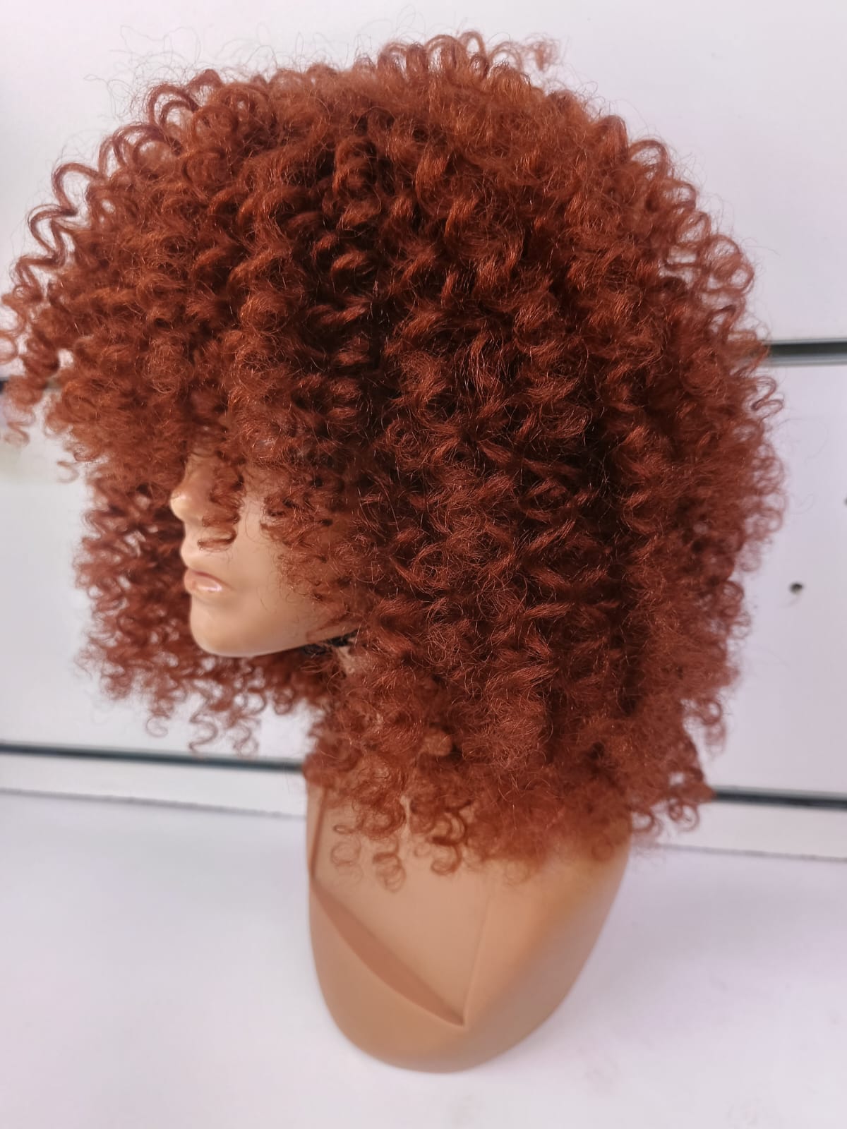 Semi Human Curly Fringe Wig – Auburn Copper Afro Curls | Soft Natural Look
