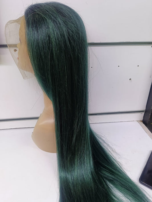 Emerald Elegance – Premium Semi-Human Straight Lace Front Wig