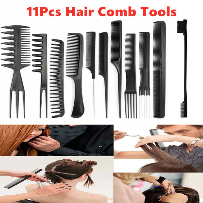 11Pcs Hair Comb Hairdresser Brush Black Plastic Hairbrush Hair Styling Tail Comb Mini Salon Hair Tools