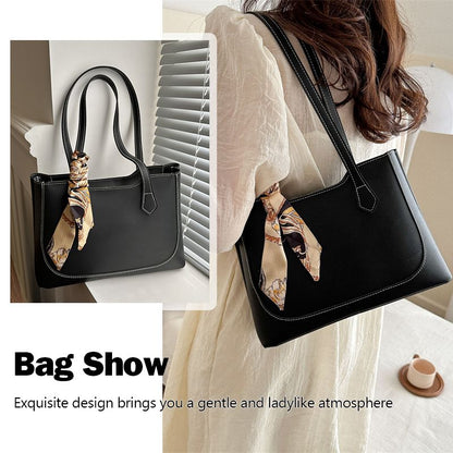 Ladies Classic Handbag Women Black Bag Ribbon Decoration Bags PU Synthetic Leather Bag