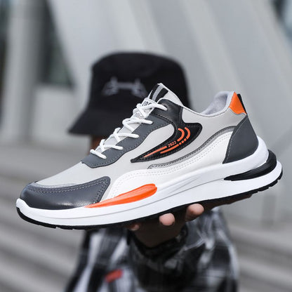 Size 41-45 Men's PU artificial leather fashion sneakers outdoor sports shoes students running shoes Boys walking shoes athletic driving shoes grey +orange