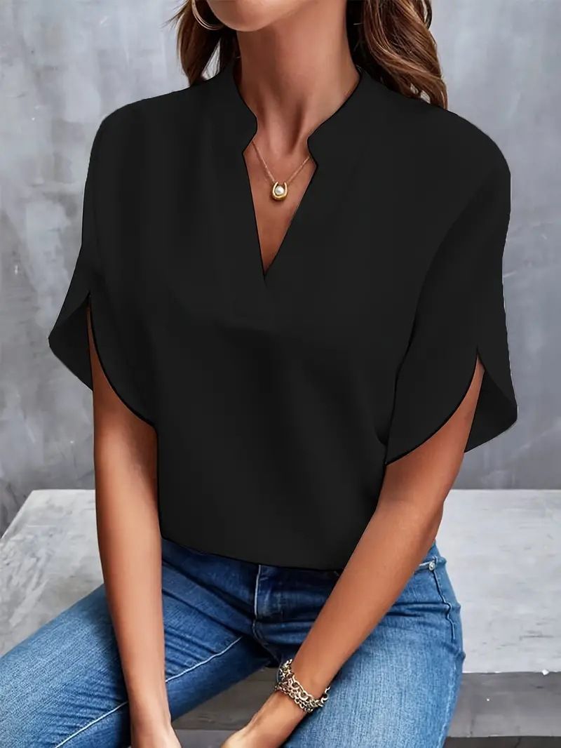 Women's Summer Clothing Blouses Casual Solid Color V-neck Loose Shirt Women's Top Clothes