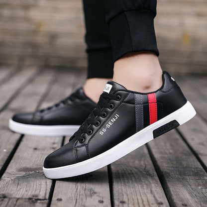 Men's casual PU artificial leather shoes fashion running shoes driving shoes students single shoes athletic women's skateboarding shoes sneakers Boys Black sports shoes