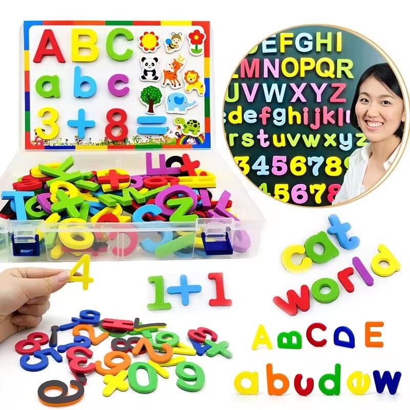 26-79pcs Magnetic Educational Stickers Magnetic Letters Numbers Alphabet ABC 123 Fridge Magnets Plastic Educational Preschool Learning Toy Set Uppercase Lowercase Math