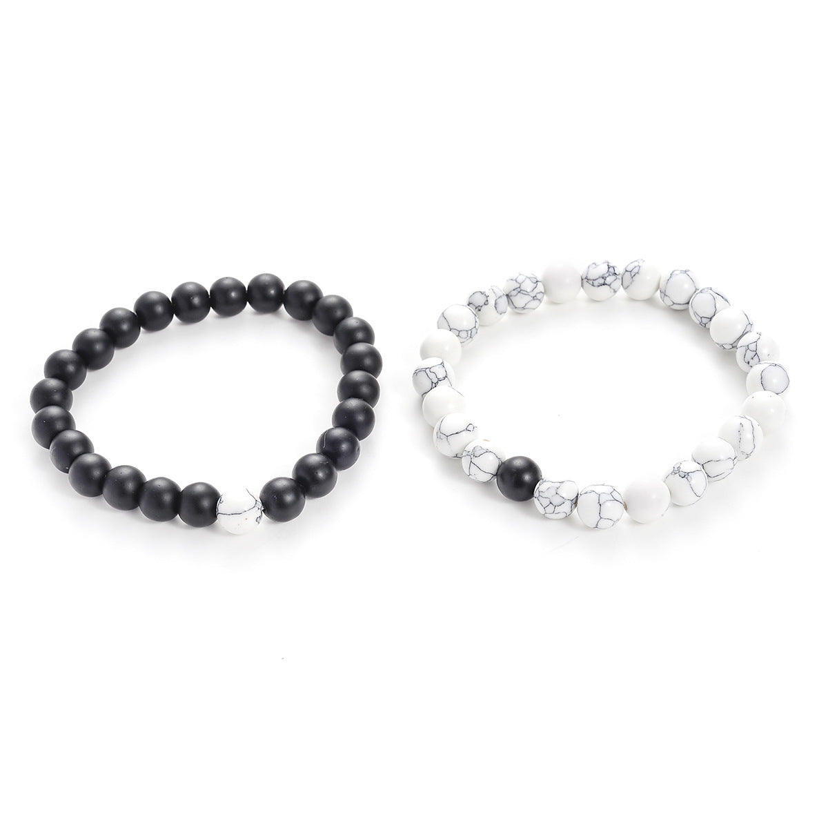 Set Bracelet Couples Distance Black White Natural Lava Stone Tiger Eye Beaded Yoga Bracelets for Men Women Elastic Rope Jewelry