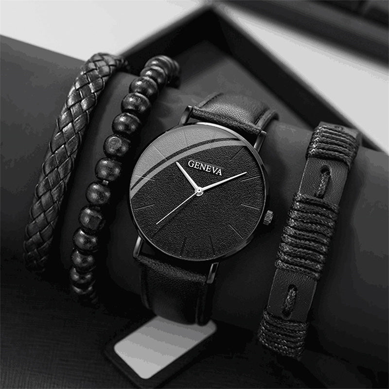 4PCS Set Fashion Mens Sports Watches Man Business Quartz Wristwatch Luxury Brown Leather Bracelet Men Casual Clock Watch