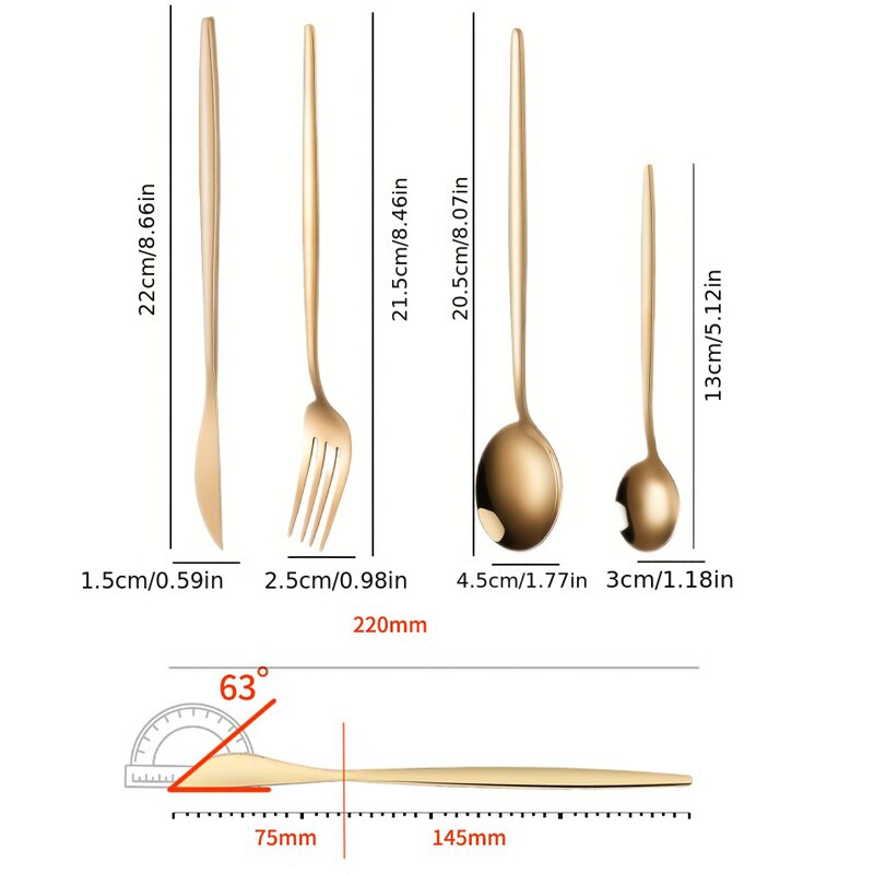 24pcs Gold Dinnerware Set Stainless Steel Steak Knife Fork Coffee Spoon Teaspoon Flatware Sets Dishwasher Safe Kitchen Tablewar