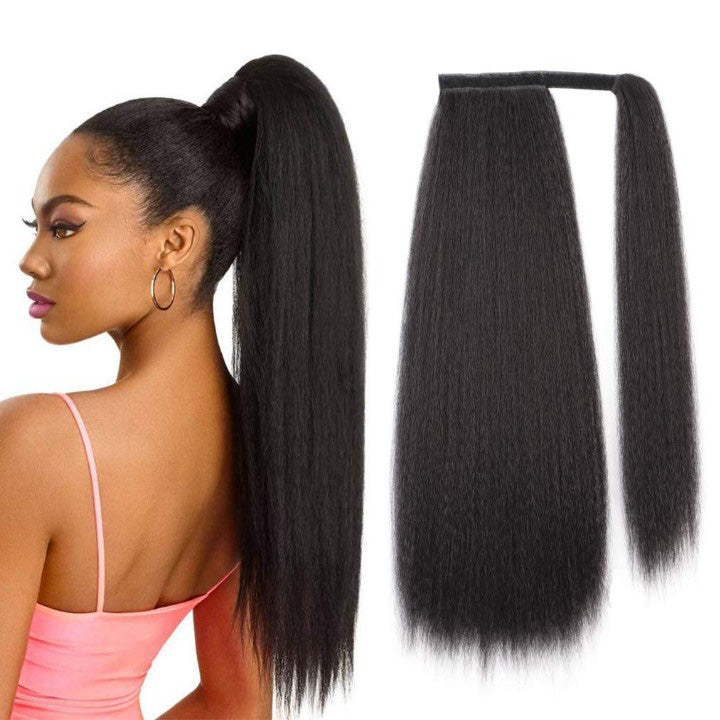 Premium 24inch Yaki Ponytail Hair Extensions Long Wigs Hair Corn Silk Yaki Wigs for Black Women Synthetic Hair Soft Corn Curly Wig Fluffy Girls First Hair Ponytail Extension Black Girl