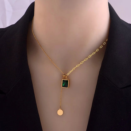 Luxury Emerald Stainless Steel Gold Necklace For Woman Fashion Jewelry Girl's Clavicle Chain
