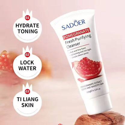 SADOER 8PCS Skin Care Set Pomegranate Fresh Whitening Brightening Face Toner + Face Cleanser + Face Serum + 5PCS Face Mask